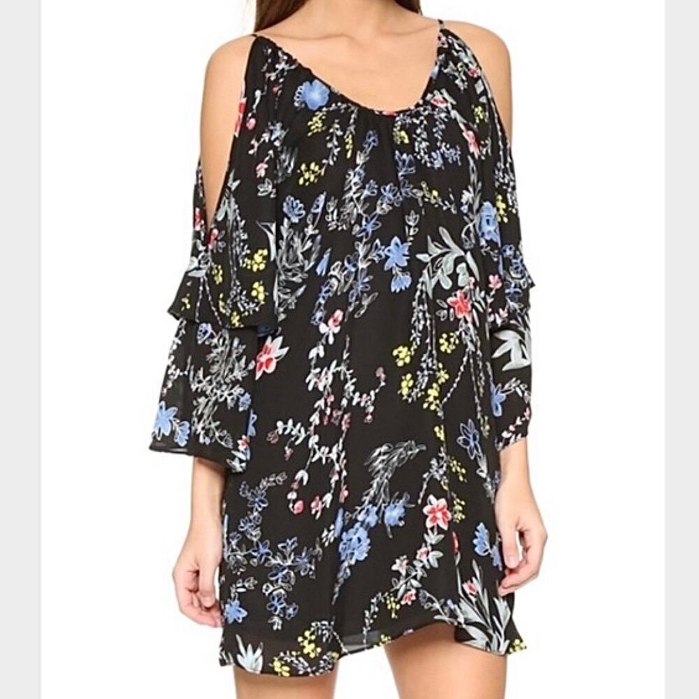 Parker Floral Cold Shoulder Silk Mini Dress